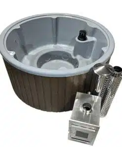 MEGÚJULT LUX IN SÓZHATÓ 8 személyes KÜLSŐ KÁLYHÁS PRÉMIUM AKRIL dézsafürdő szürke vagy fehér betéttel 2